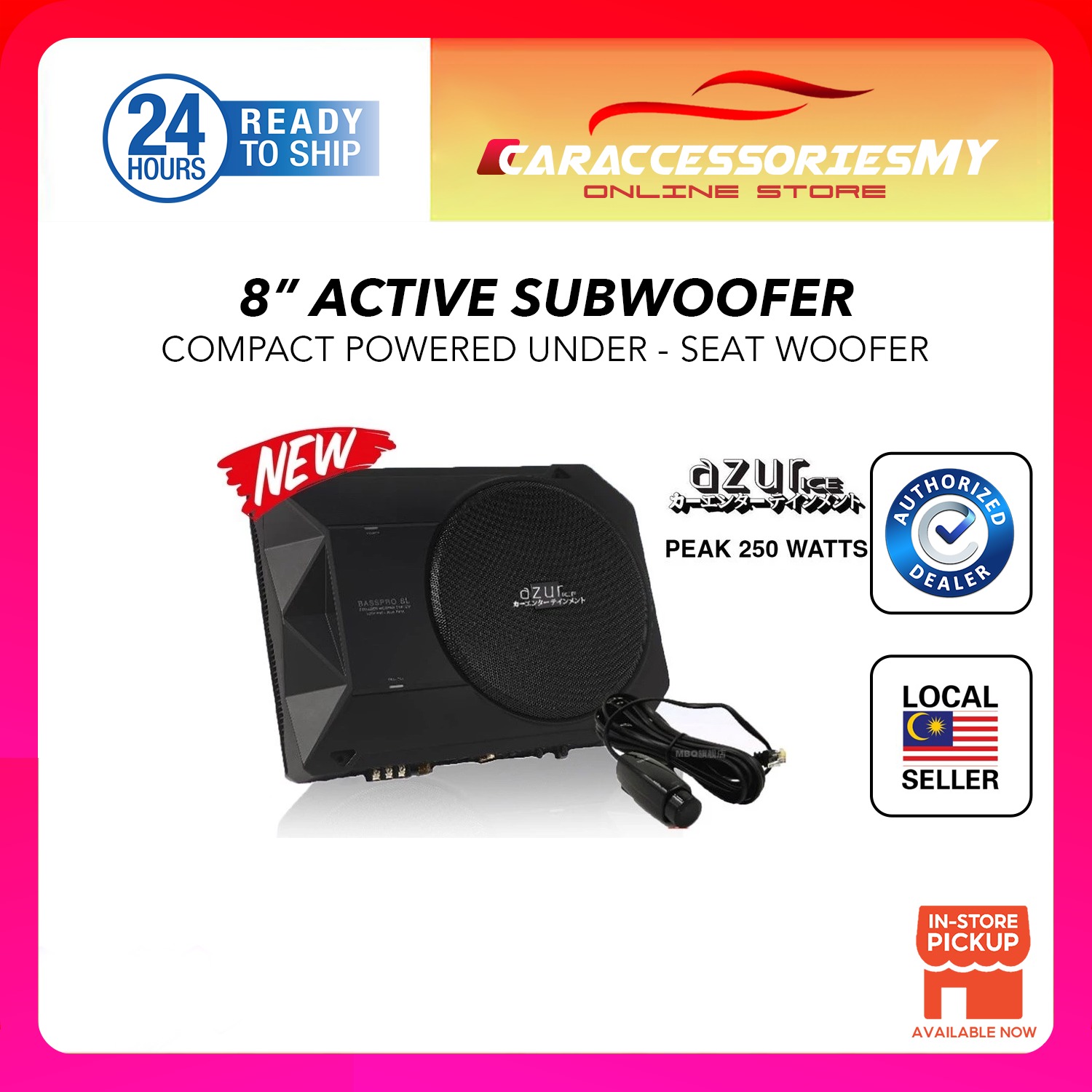 AZUR ICE Basspro 8 inch compact powered underseat active subwoofer 
