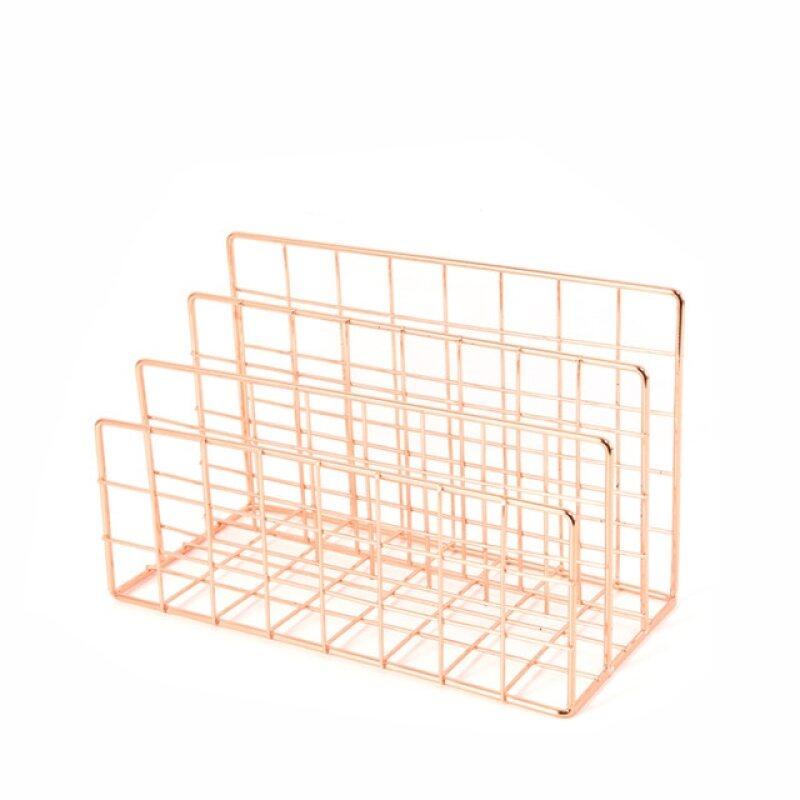 Phong cách Bắc Âu vàng kệ sách văn phòng máy tính để bàn Rose Gold kim loại cuốn sách khối ba lớp Máy tính để bàn Tạp Chí kệ giá sách