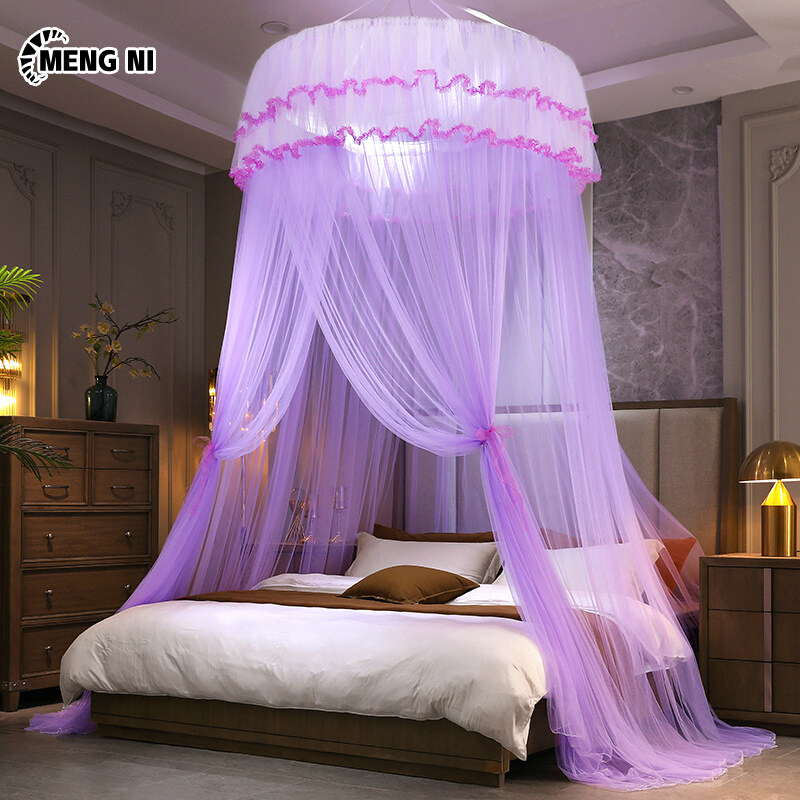 Mosquito net installation-free ceiling dome encryption foldable pattern net household 1.8m bed princess style