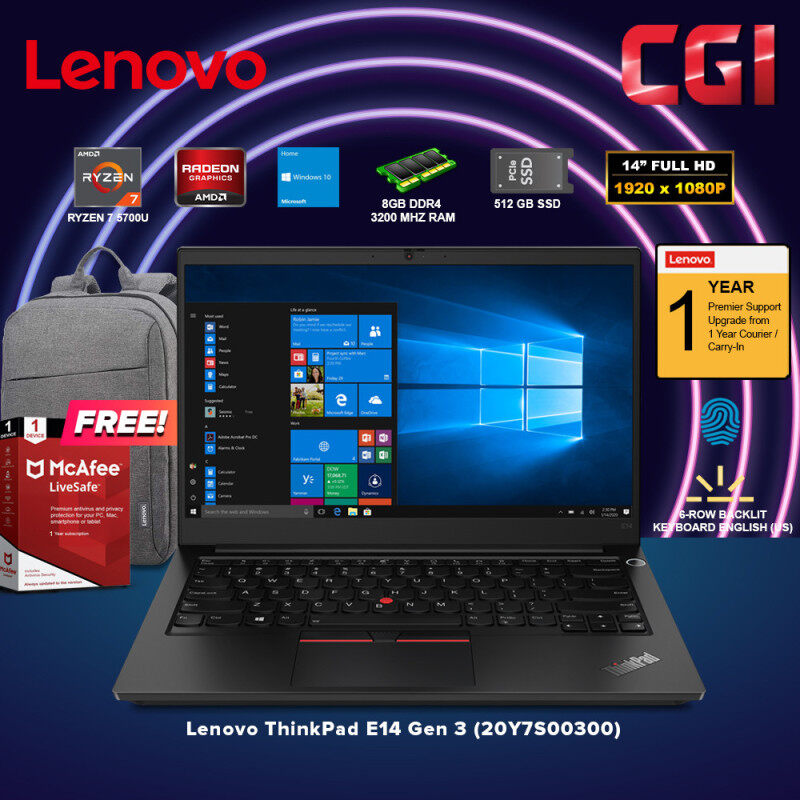 Lenovo 14 Laptop ThinkPad E14 Gen 3 AMD Ryzen 7 5700U Processor AMD Radeon Graphics Win10Home 8GB RAM 512GB SSD (20Y7S00300) Malaysia