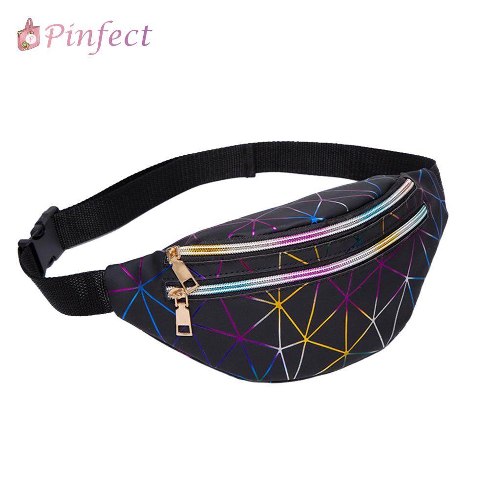 [Pinfect] Fashion Laser Fanny Chest Pack Waist Bag Women Geometric Pattern PU Leather Waist Belt Pouch Zipper Sports Shoulder Crossbody Bag