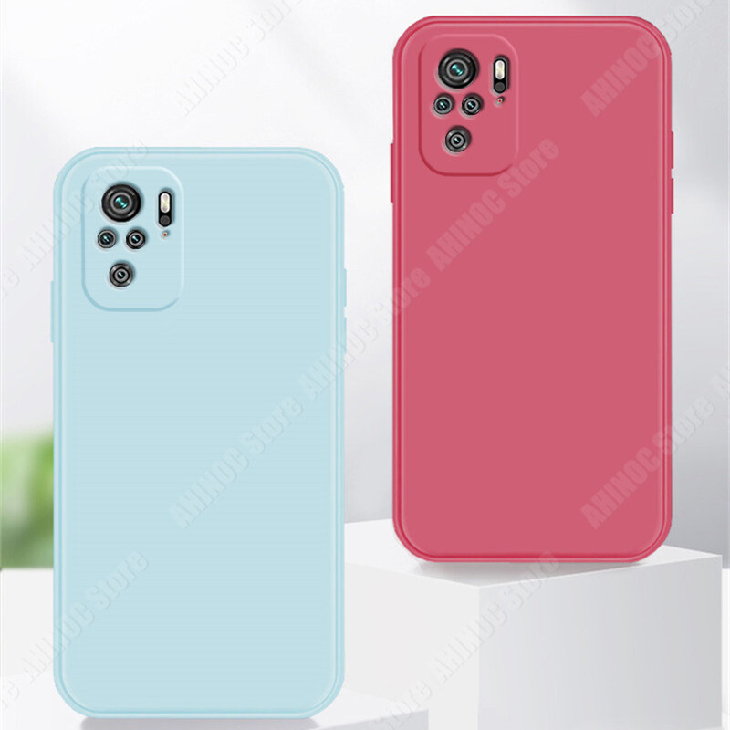 For Xiaomi Redmi Note 10 Note 10S Phone Case Straight Edge Liquid Silicone Casing Soft Shockproof Back Cover