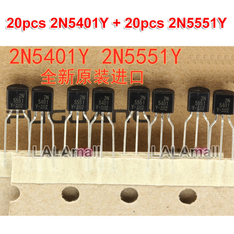 40pcs Original (20pcs 2N5401 + 20pcs 2N5551 ) 2N5401Y 2N5551Y TO-92 2N5551YTA 2N5401YTA TO92 NPN PNP Transistor Brand New