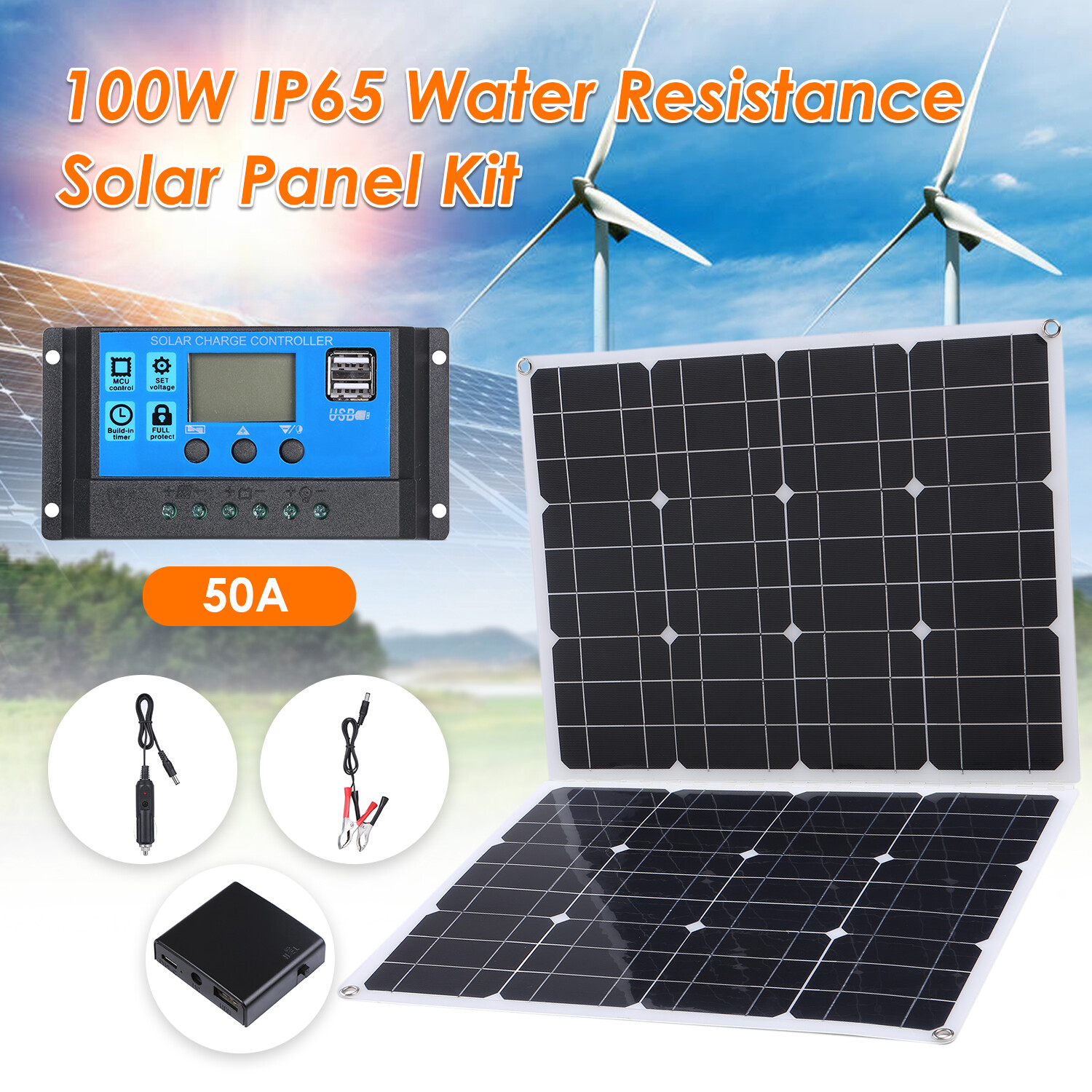 100W D C 9V/18V Flexible Solar Panel with L-ED Display Controller Kit ...