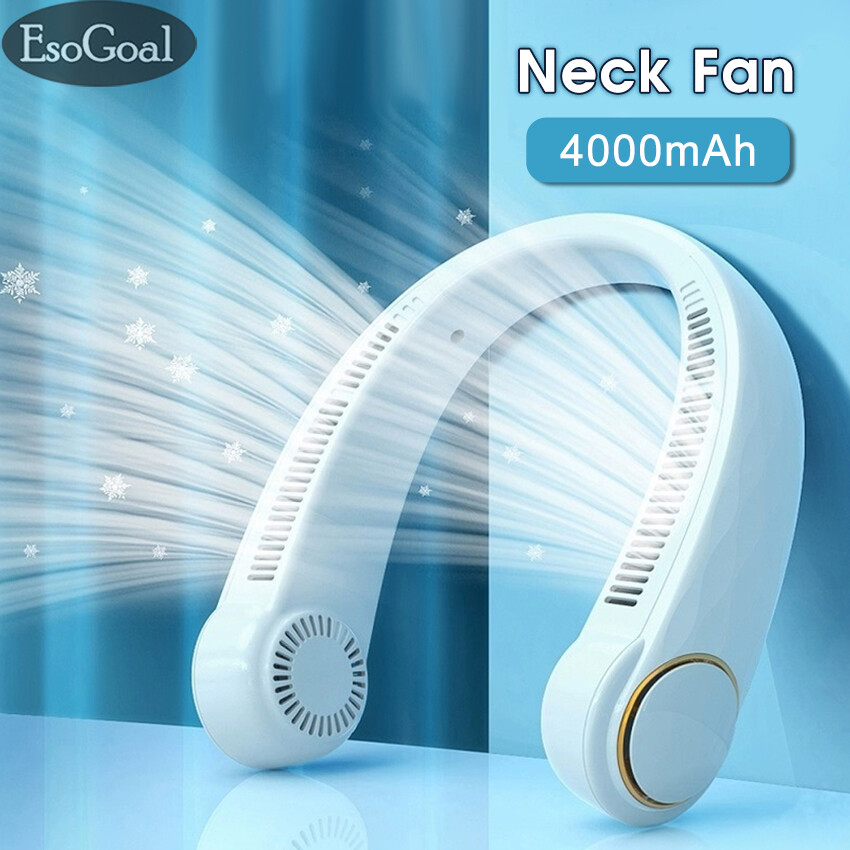 Esogoal Portable Neck Fan Hands Free Bladeless Fan Hanging Sport Cooling Fan Wearable Personal Leafless Cooler Fan 3 Speeds Adjustment 360° Neckband Fan Mini Neck Fan