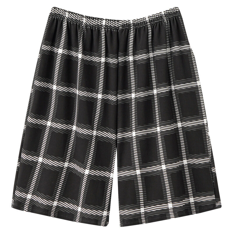 Hanlu Men's Pajama Pants Summer Cotton Shorts Plaid Thin New Plus-size Can Be Worn Outward Men's Home Pants