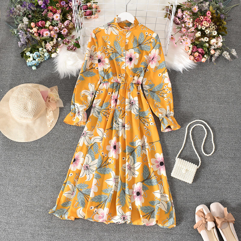chinese dress ladies Summer Floral Design Elegant Midi Dresses Women Short Sleeve Vintage B –  Lizakosht