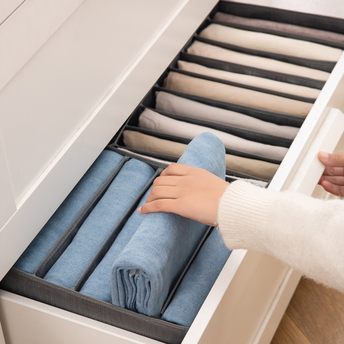 Drawer Clothes Divider Box Closet Jeans Storage Box Wardrobe Clothes Drawer Organizer Jeans Storage Box Non-woven Fabric Clothes Drawer Organizer Visible Gray Clothes Divider Box
