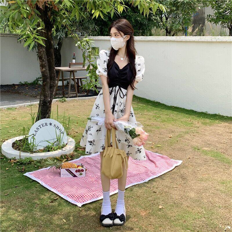 DOUHANZI Đầm cổ V cổ điển dễ thương giản dị cho nữ