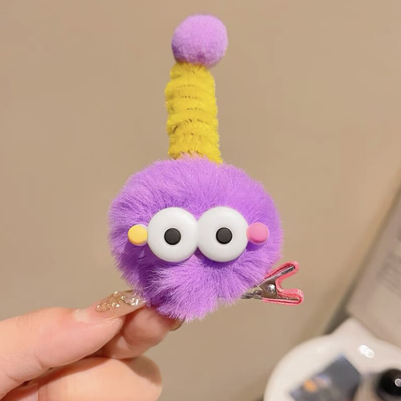 SAWU Eye-Shaped Hairpins with Cute Multi-Colored Feather Balls Korean Style for Girls