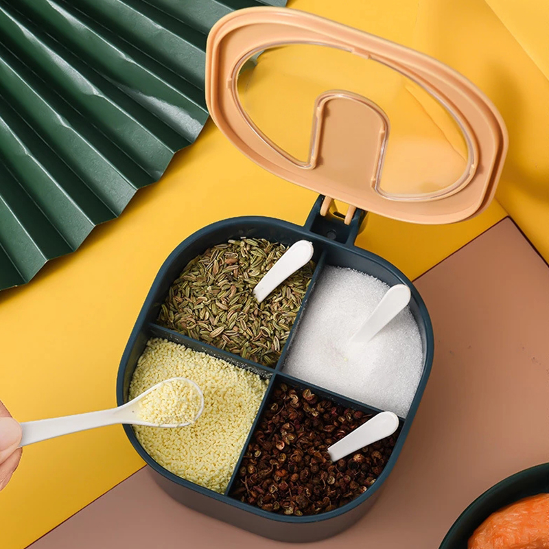 Spice Pots Four Compartment Condiment Multi-Grid Spice Jar Round Storage Box Food Storage Containers Airtight Containers
