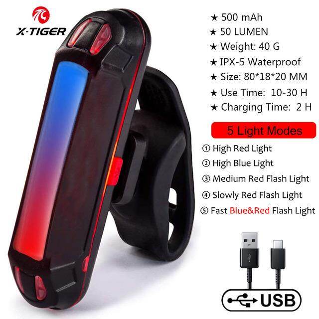 X TIGER Bicycle Rear Light Waterproof MTB Bicycle Light USB Charge LED Bicycle Taillight Flash Tail Safety Bike Warning Light