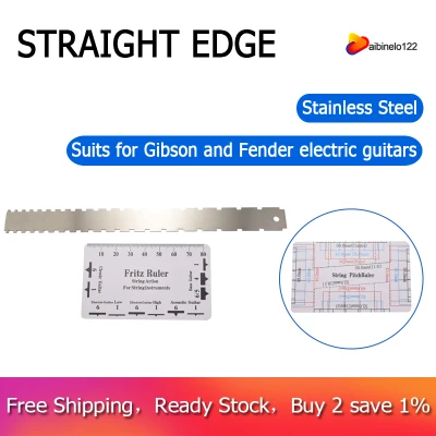 Guitar Neck Notched Straight Edge Luthiers Tool with String Action Ruler Gauge for Gibson 24.75 Inch and Fender 25.5 Inch Electric Guitars
