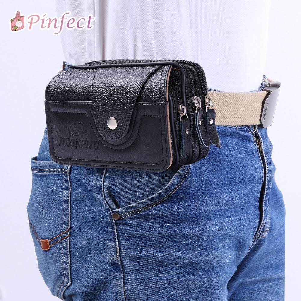 [Pinfect] Multi-function Men Waterproof Fanny Waist Bag PU Leather Mobile Phone Purse Pocket Business Casual Outdoor Travel Belt Bum Pouch Father Boyfriend Gift