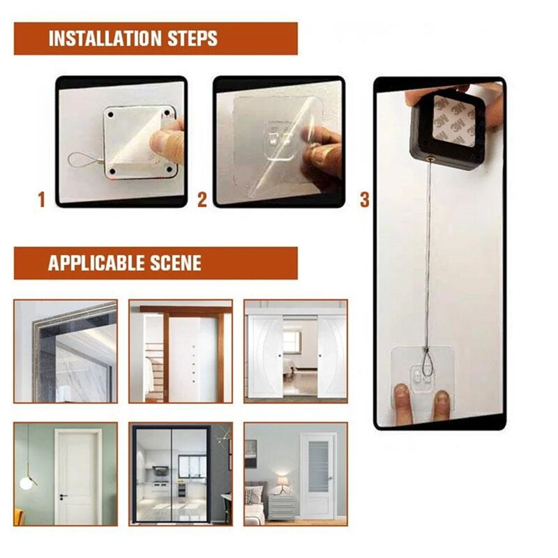 1PC New Punch-free Automatic Square Telescopic Automatic Pull Box Wire Rope Reel Box Sensor Door Closer