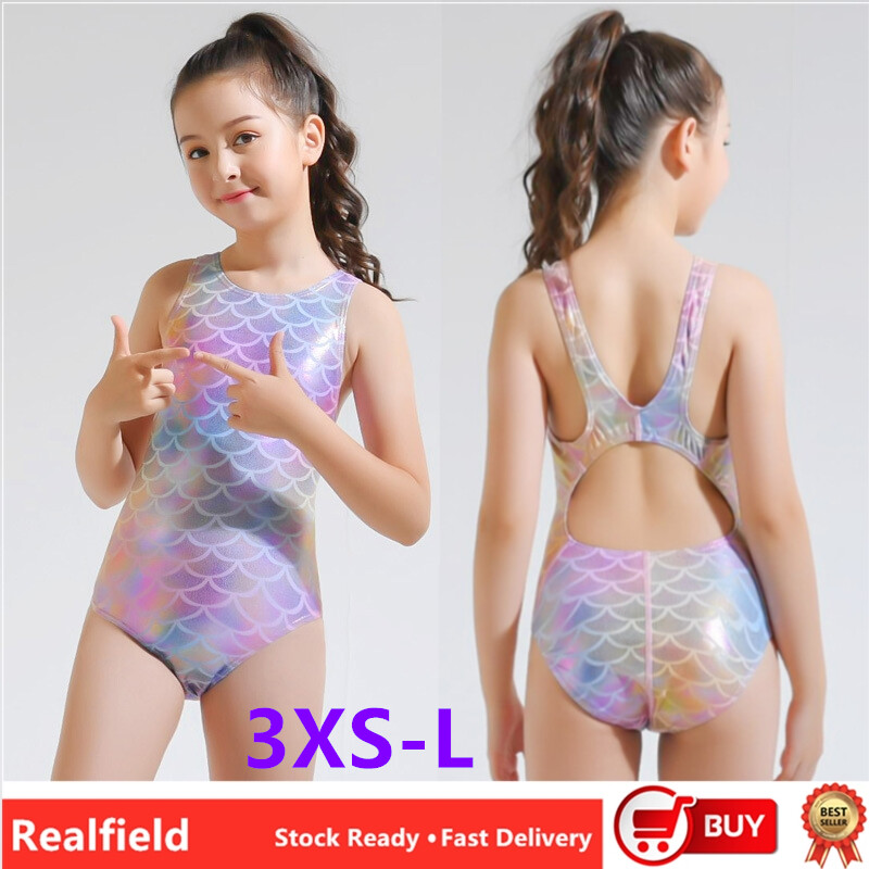 RF 2024 Toddler Baby Kids One Piece Mermaid Swimsuit for Girls Cute Patchwork Swimwear Sleeveless Swimsuit For Kids Child Brightly Mermaids Sports Clothes Baby Bathing Suit Cute Siamese triangle Beach Wear Romper Clothes with Free Swimming Cap