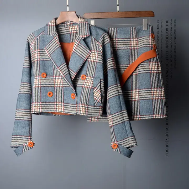 plaid skirt suit set