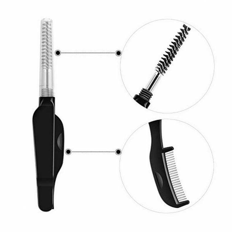 Mini Folding Steel Comb False Eyelash Brush Eyelash Comb Straight Handle Small Eyebrow Comb Eyebrow Brush Beauty Makeup Cosmetic Tool