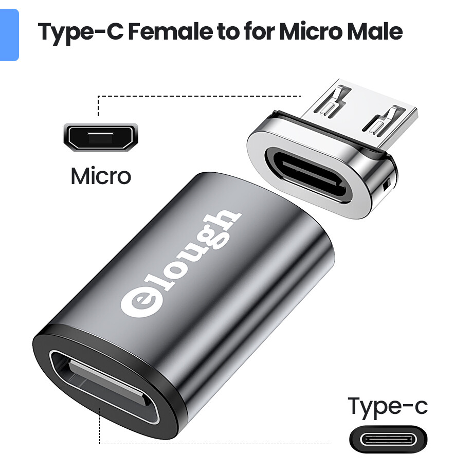 elough Magnetic mobile phone adapter aluminum alloy Type C to Micro USB OTG for iphone/Huawei/Xiaomi/OPPO/PC/tablet/USB C interface device charging synchronization