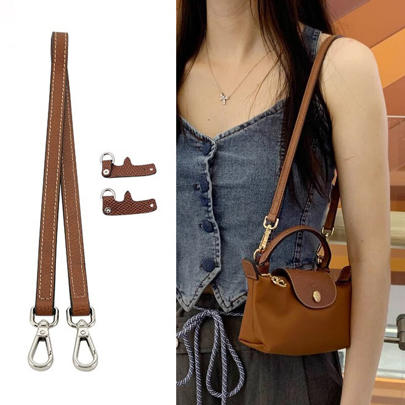 Cho Longchamp túi nhỏ da thật dây đeo vai có thể thay thế dây đeo túi nách túi đeo vai một bên Dây đeo túi Túi tự làm đấm miễn phí biến đổi phụ kiện