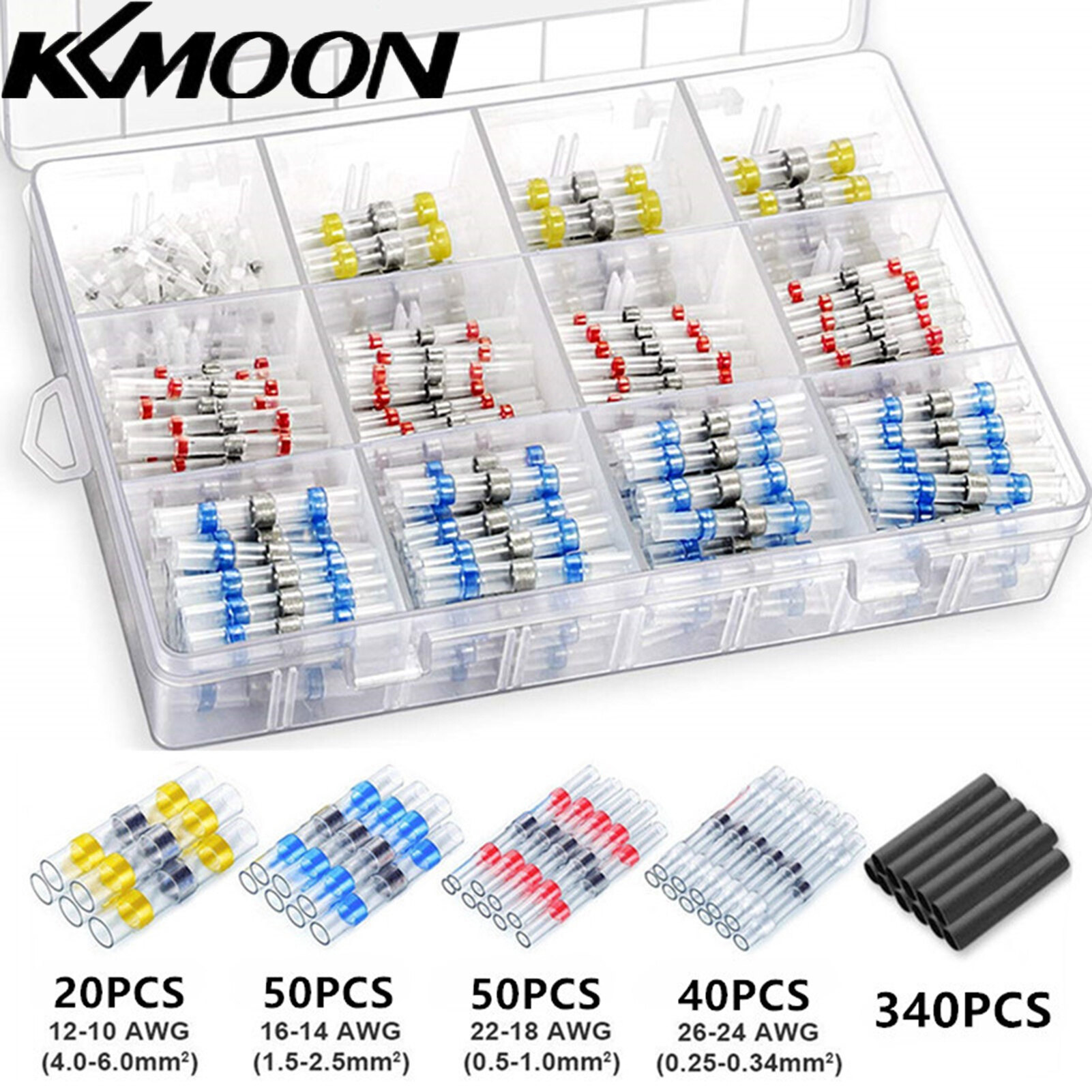 500pcs Solder Seal Heat Shrink Butt Wire Connector Terminals Waterproof Solder Seal Electrical Connectors Wire Cable Splice Kit Automotive Marine