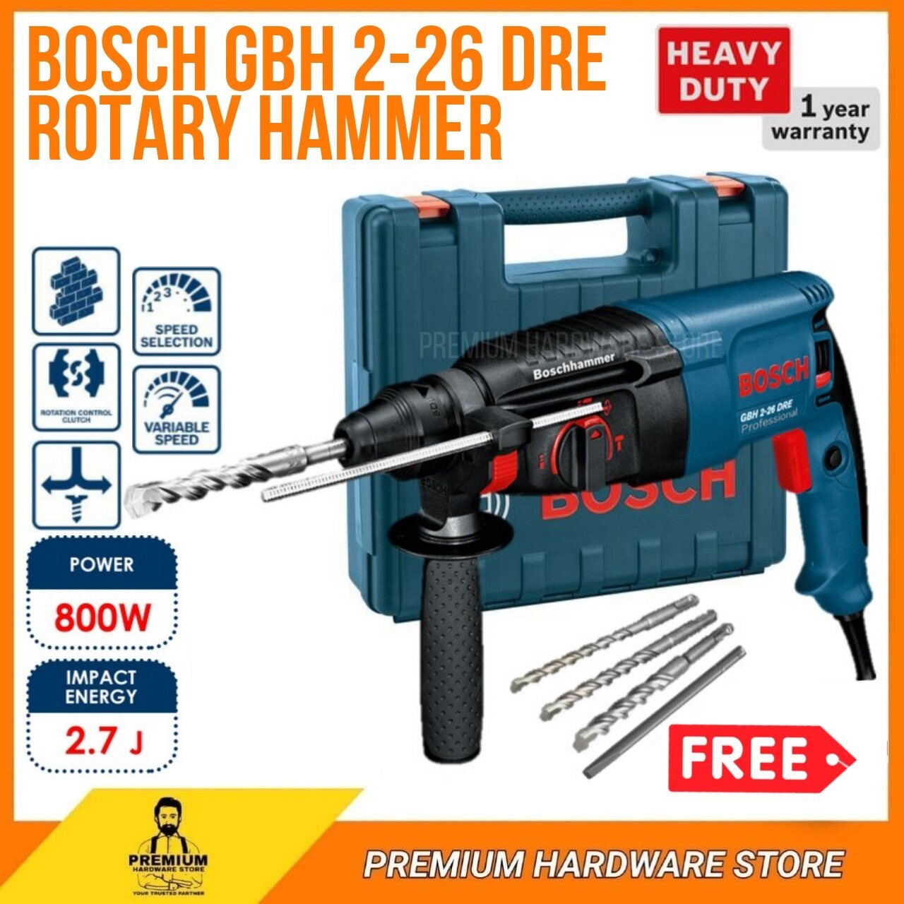 BOSCH GBH 226 DRE Sds Plus Rotary Hammer Drill Wall Concrete Wood
