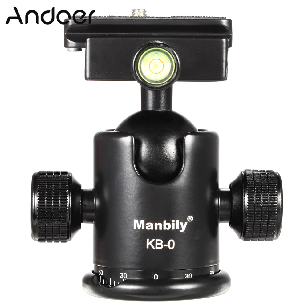 Manbily KB-0 Professional Tripod Head Camera Ball Head Panoramic Head Sliding Rail Head with 2 Built-in Spirit Levels Aluminum Alloy Max Load Capacity 15kg