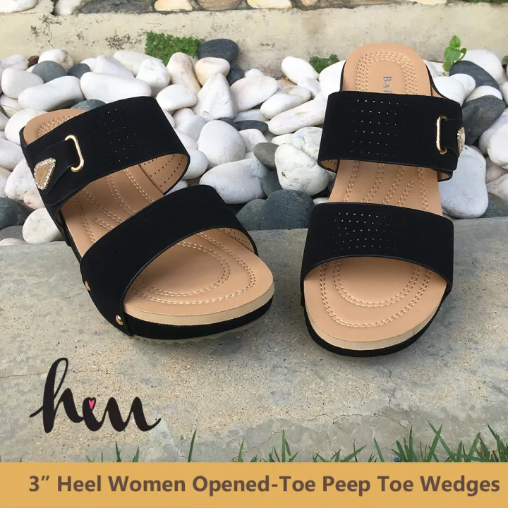 footbed peep toe slip on sandals