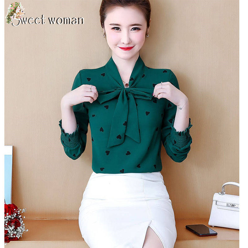 【SW】2020 bow tie V-neck long sleeve shirt with polka dot pattern