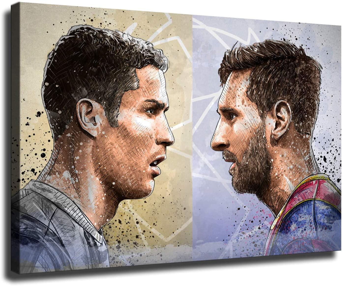 Cristiano Ronaldo and Messi Poster Football Canvas Wall Decor Art Hd Picture Printing D