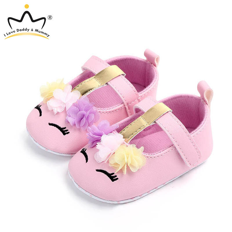 I Love Daddy&Mummy Baby Shoes Cute Flower Unicorn Baby Girl Flats Soft Cotton Newborn Anti Slip Sandals 0-18 Months
