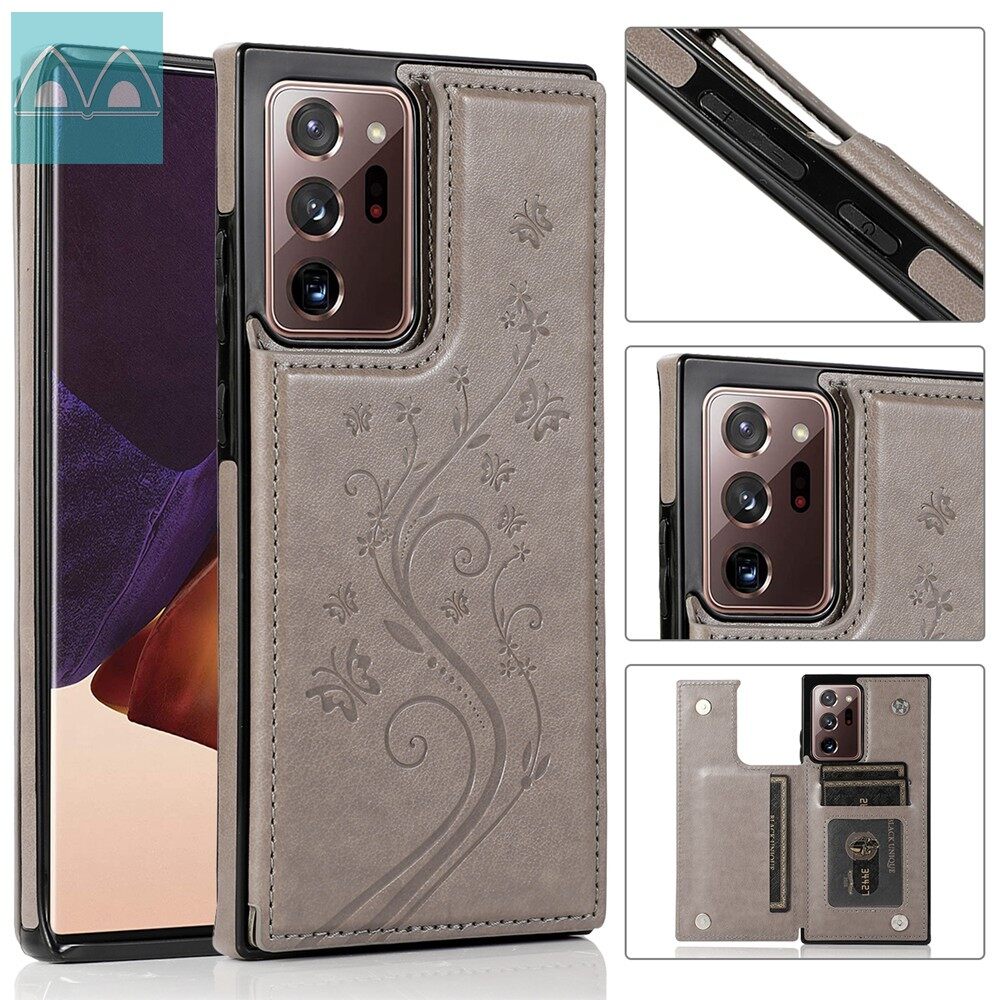 For Samsung Galaxy Note 20 / Note 20 Ultra Case Phone Wallet with Card Holder Embossed Butterfly PU Leather Double Magnetic Buttons Flip Cover Casing