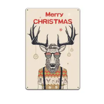 Merry Christmas Deer Theme Tin Sign House Decor Food Drink Bar