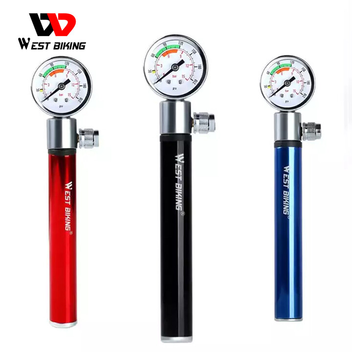 WEST BIKING Mini Bicycle Pump With Pressure Gauge 120 PSI Hand Cycling Pump Presta and Schrader Ball Road MTB Tire Bike Pump