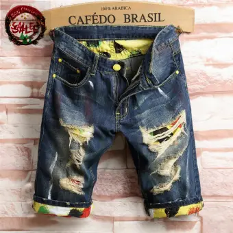 mens knee length denim shorts