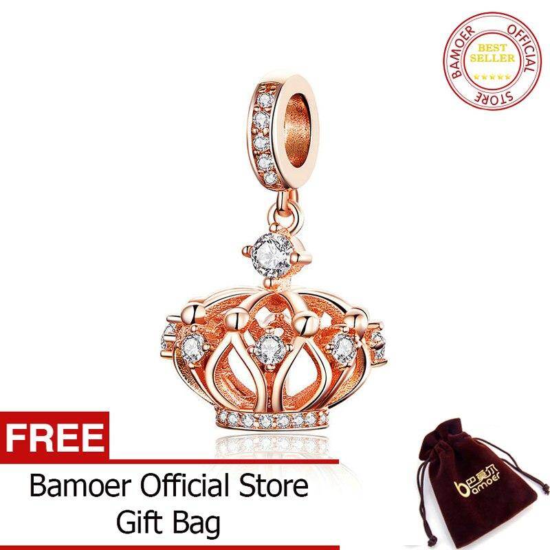BAMOER New Collection 925 Sterling Silver Princess Crown Pendant Rose Gold Color Charms fit Women Necklaces Jewelry SCC1121 Apr