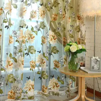 C S 2m X 1m Romantic Flower Curtain Transparent Tulle Curtains