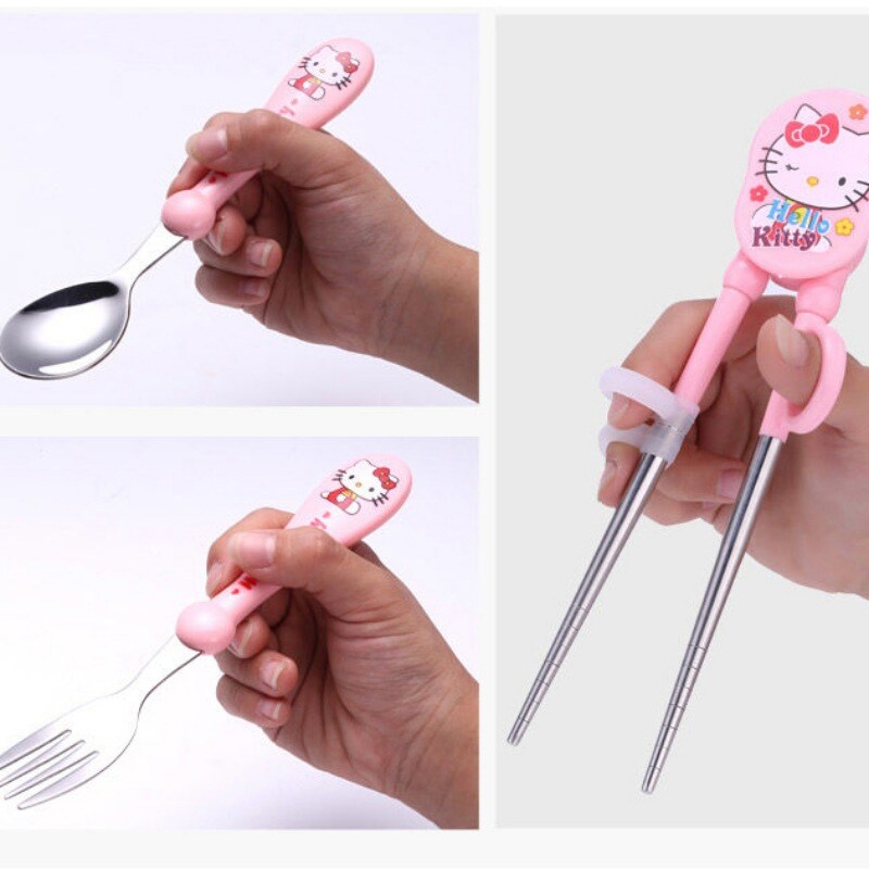 Baby Training Equipment Set Kids Learning Tableware, Stainless Steel Practice Chopsticks Fork Spoon Household Tableware