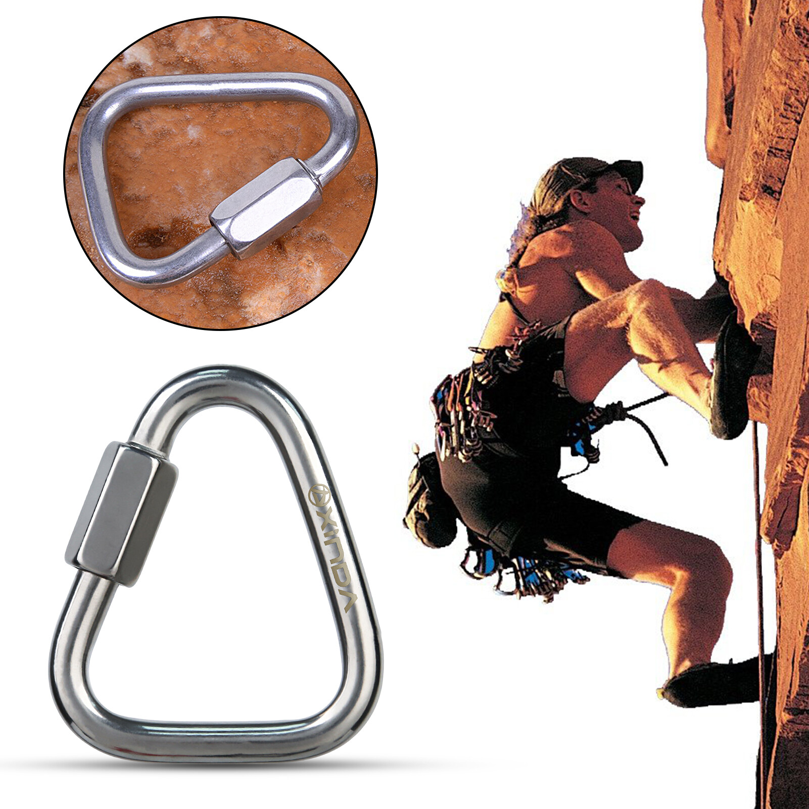 Ghxdryuru XINDA Triangle Quick Link Multifunctional Large Pull Mini Rustproof Wear-resistant Heavy Duty 304 Stainless Steel Aerial Work Outdoor Climbing Carabiner Climbing Gear Triangle Carabiner Rustproof