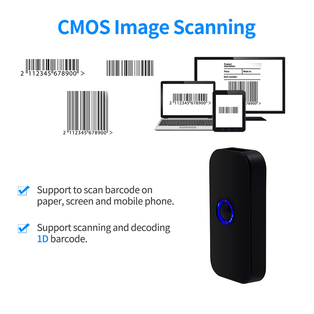 Aibecy Handheld 3-in-1 Barcode Scanner 1D Bar Code Reader Support BT & 2.4G W-ireless & USB Wired Connection Compatible with Windows Android M-ac iOS for Supermarket Retail Logistics Warehouse,Support 1D Code