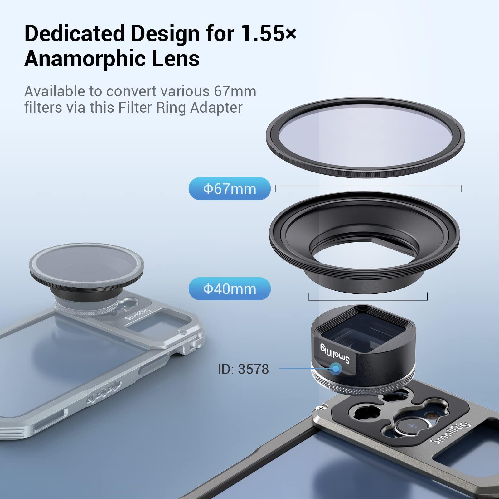 SmallRig 67mm Cellphone Filter Ring Adapter for SmallRig 1.55XT Anamorphic Lens 3578 3841