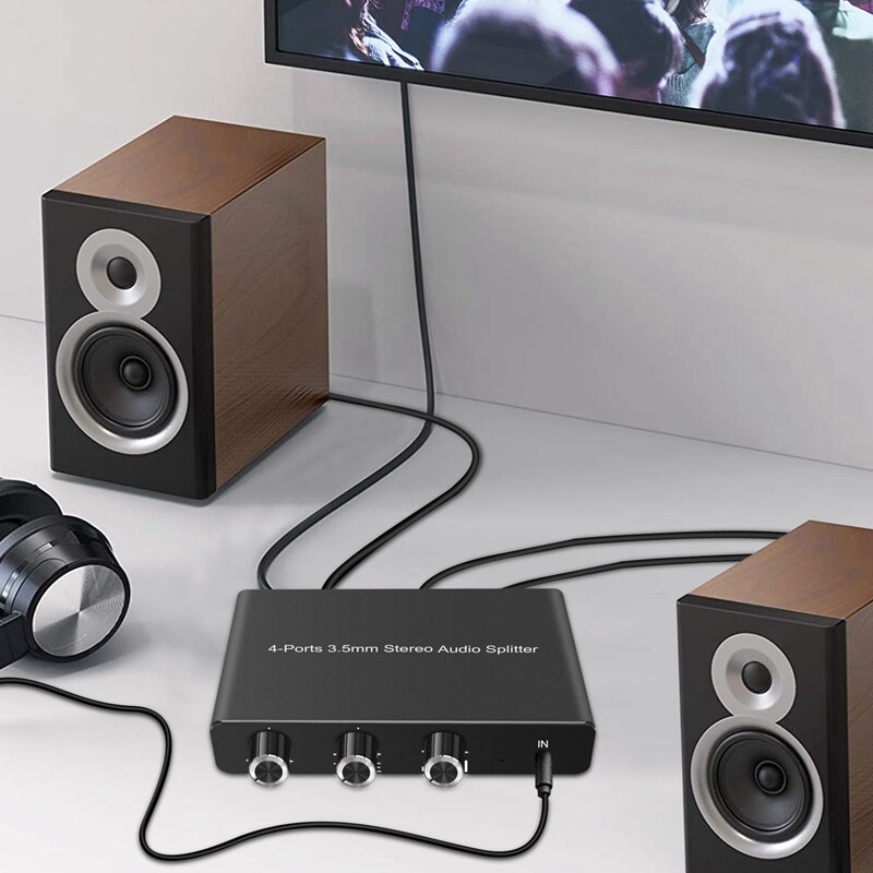 3.5mm Audio Amplifier 4 Ports Stereo Audio Splitter Amplifier Headphone