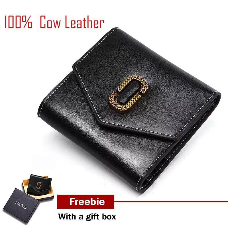 Nawo Dompet Kulit Asli untuk Wanita Thri-Dompet Lipat untuk Ladys Ritsleting Dompet Koin Dompet untuk Gilrs