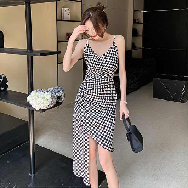 Women's plaid slim design sleeveless dress