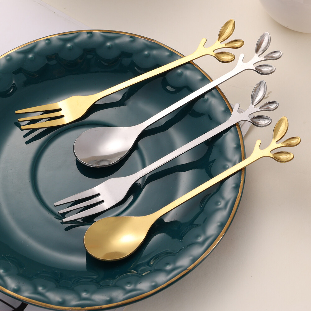 Creative Stainless Steel Spoon Branch Leaves Spoon Fork Coffee Spoon Kitchen Accessories Tableware Decoration