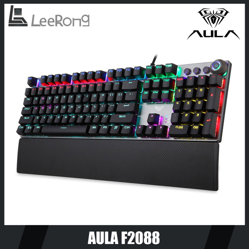 AULA F2088 Mechanical Gaming Keyboard wrist rest Multimedia Knob, Marco Programming metal panel LED Backlit keyboard for Computer Gamer Singapore