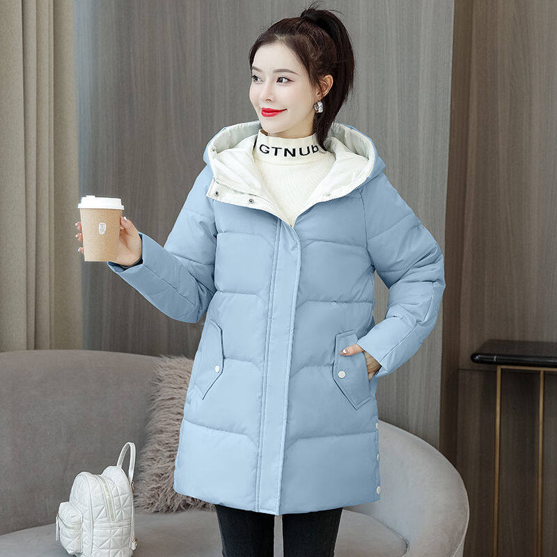 Down Cotton Jacket Women's Medium Length 2022 New Korean Version Loose Thin Thickened Large Cotton Jacket Winter Coat