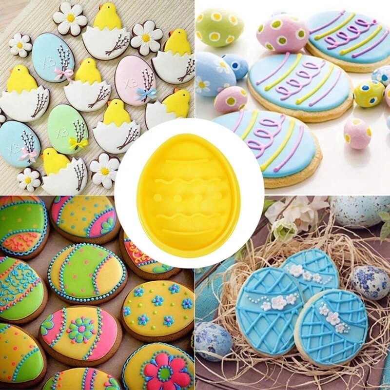 YESPERY 4Pcs/Set Easter Biscuit Cookie Cutter Egg Rabbit Chick Butterfly Plastic Plunger Fondant Pastry Set Mold Decor Baking Tools
