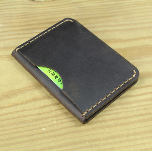 FANCODI Handmade Vintage Crazy horse Genuine Leather Card Holder credit card Wallet Leather small Purse Organizer business Card Holder Bifold money clip minimalist wallet Black Coffee Brown MC408