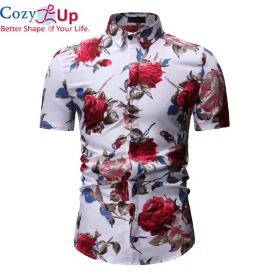 Cozy Up New Summer Fashion Mens Shirt Slim Fit Short Sleeve Floral Shirt Mens Clothing Trend Plus Size Mens Casual Hawaii Flower Shirts